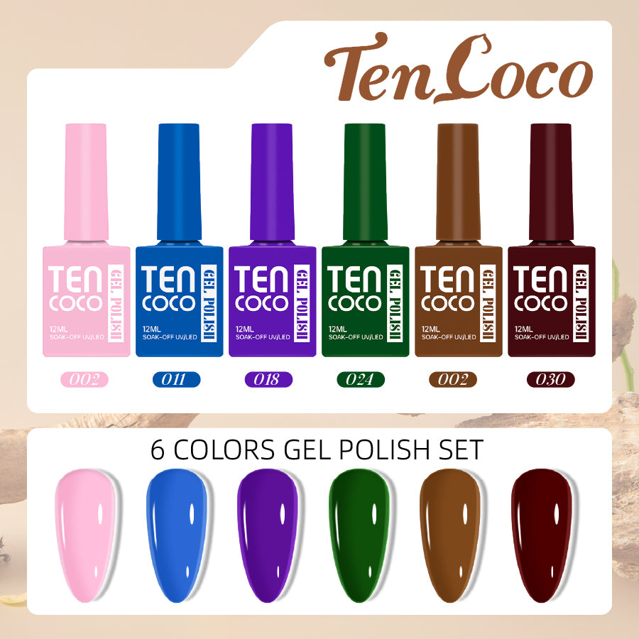 Gel Nail Polish Set – 6 Trending Colors 12ml Glossy Kit for At-Home Nails